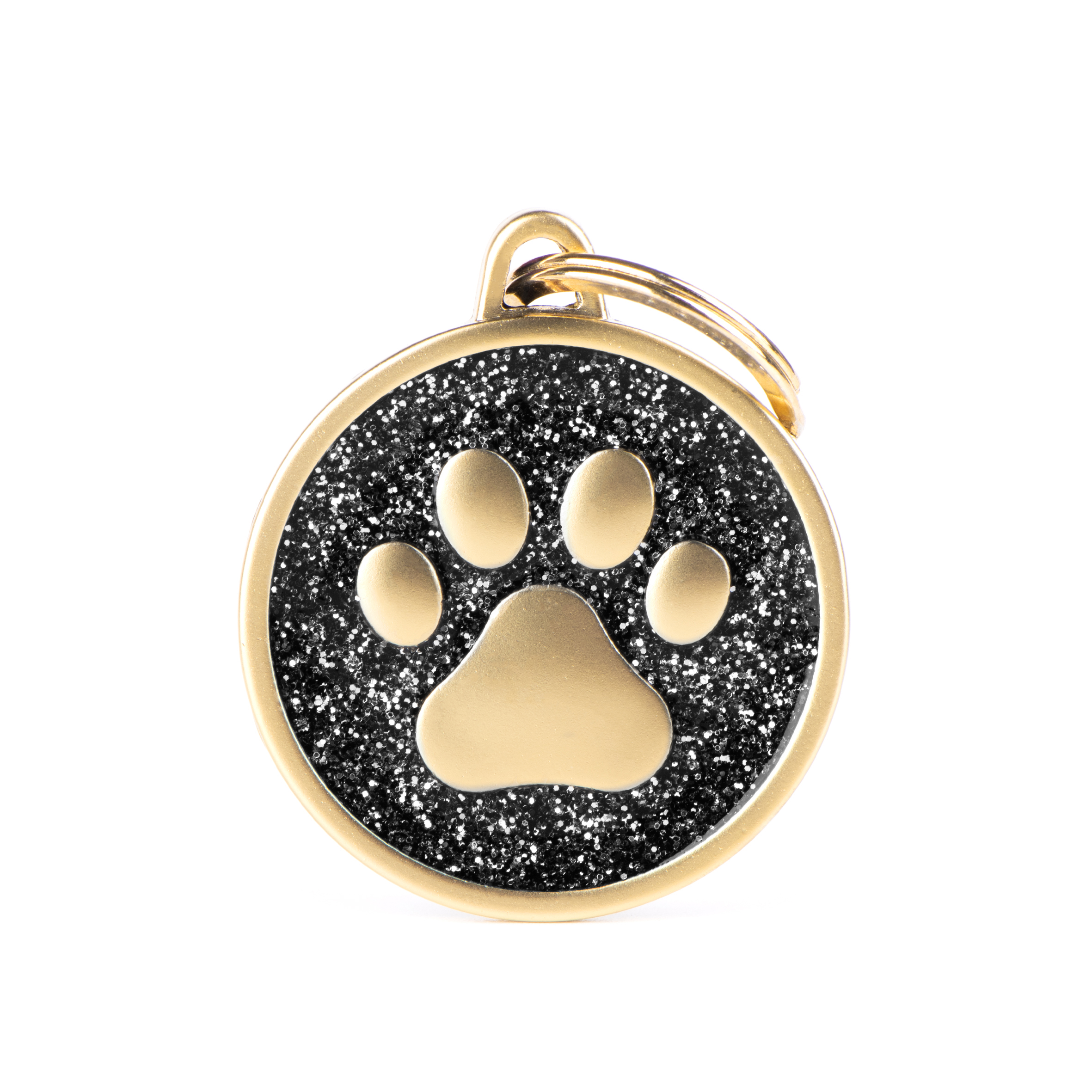 file MyFamily Hund ID Tag 'Satin Gold Glitzer' Ring mit Pfote – Bild 1