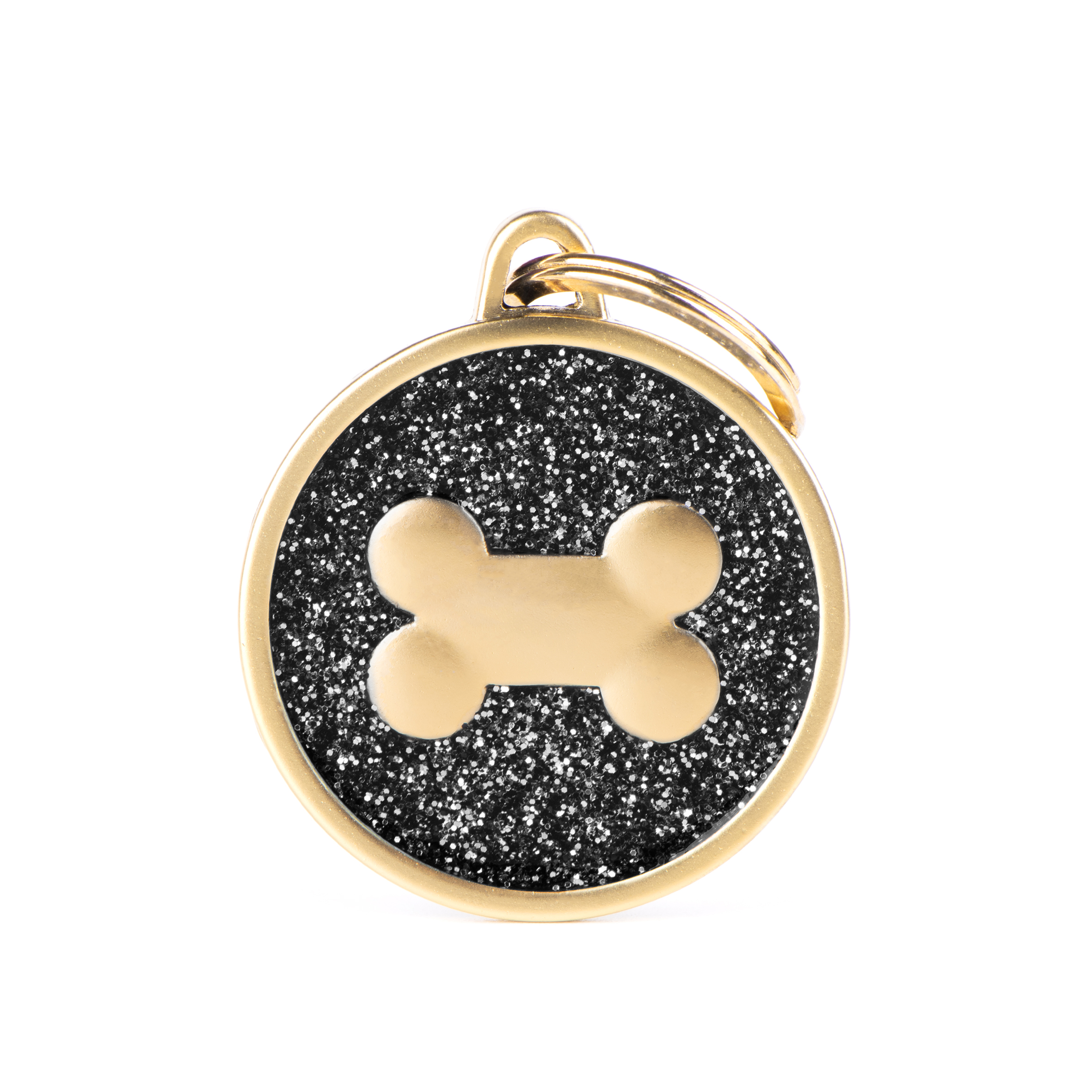 file MyFamily Hund ID Tag 'Satin Gold Glitzer' Ring mit Knochen – Bild 1